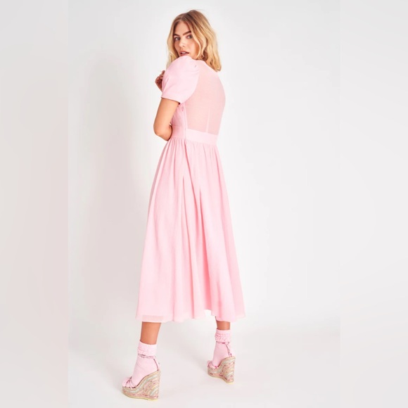 LoveShackFancy Hutchinson Midi Dress in Powder Pink - Picture 2 of 9